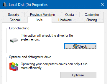 disk error check tools tab windows