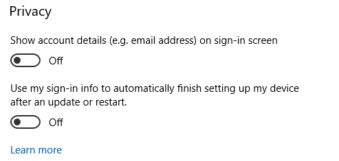 Use my sign in info to automatically finish setting up my device after an update or restart