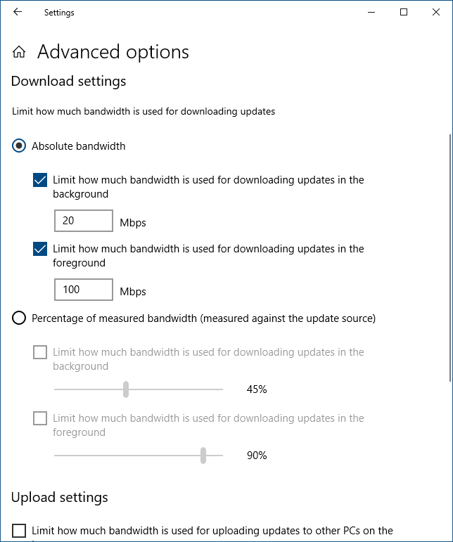 windows update bandwidth settings