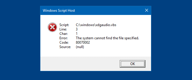 xdgaudio.vbs error malware