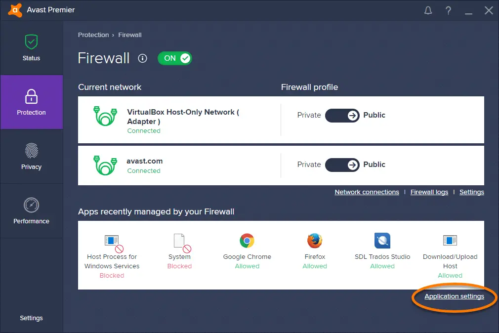 avast firewall application settings