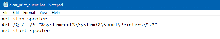 clear print queue batch file