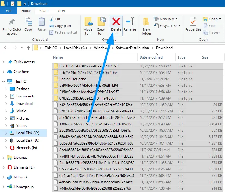 softwaredistribution downloads folder delete contents