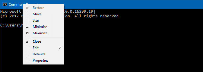 command prompt layout and size defaults