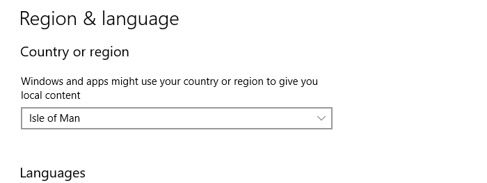 cortana search - change country setting