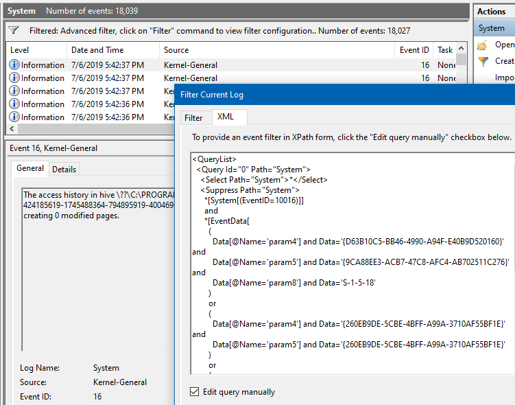 dcom error filter event log xml