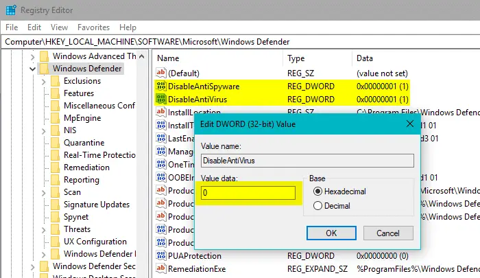 enabling windows defender