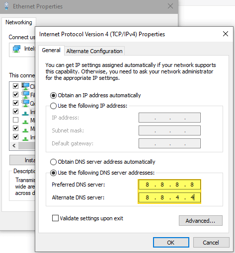 ipv4 dns server change - google public dns