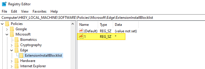 block edge extensions - edge chromium