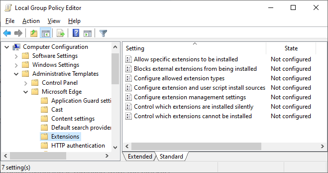 edge extensions - group policy editor - admx - chromium