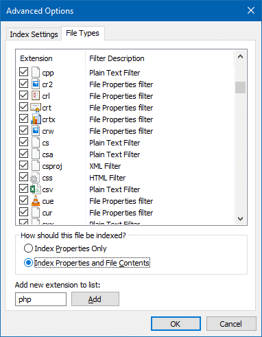 php custom file extension index contents