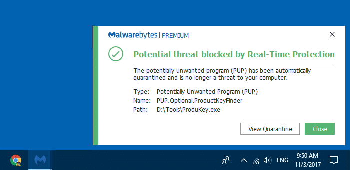 Уведомление Malwarebytes 3.3