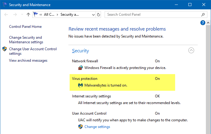 windows defender disabled by malwarebytes premium