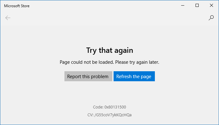 Microsoft Store error code 0x80131500