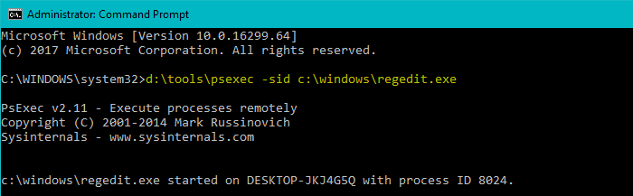 regedit.exe psexec start as local system account