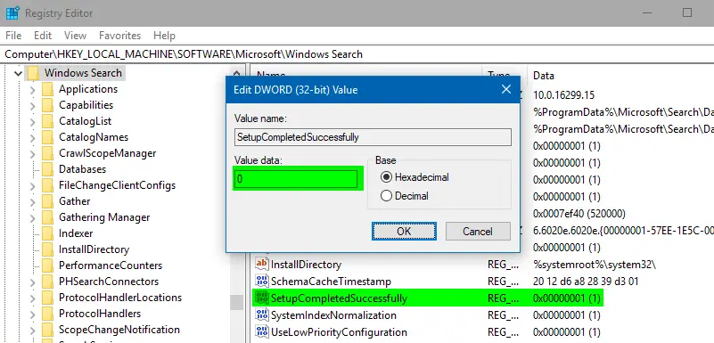 reset search registry setupcompletedsuccessfully