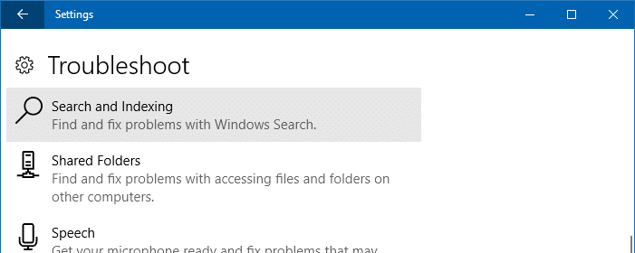 search troubleshooter via Settings