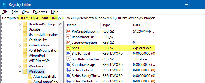 shell explorer.exe winlogon