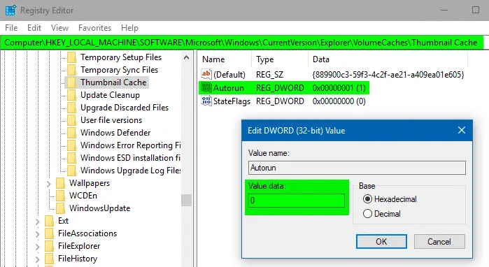 disk cleanup thumbnail cache autorun disable