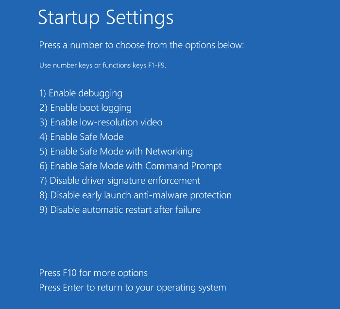 windows 10 startup settings recovery options