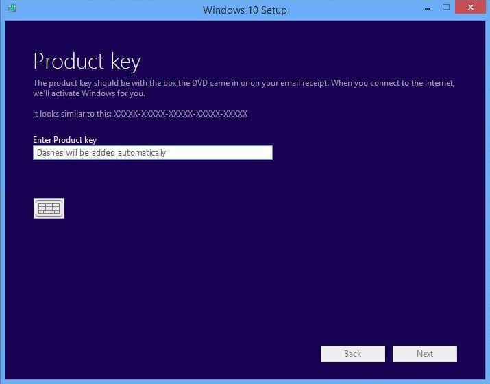 windows 10 setup product keys cannot bypass