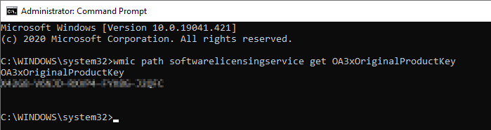 wmic path softwarelicensingservice get OA3xOriginalProductKey