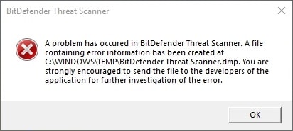 bitdefender threat scanner error .dmp