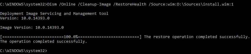 dism restorehealth completed successfully