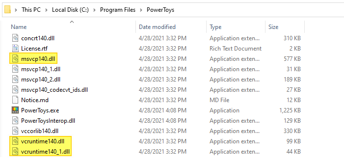 powertoys runtime files