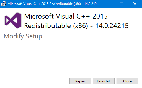 visual c++ redistributable runtime repair