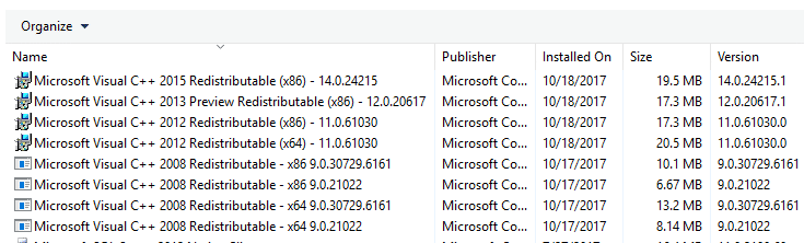 visual c++ redistributable runtime missing