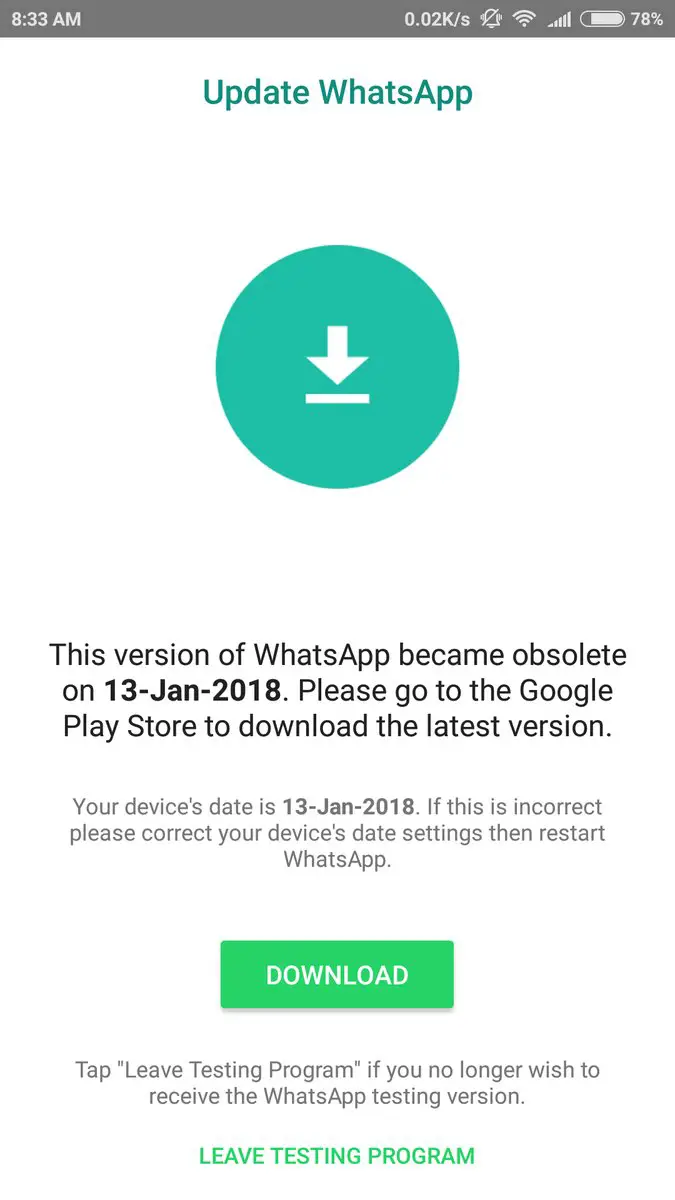 This Version of WhatsApp became obsolete