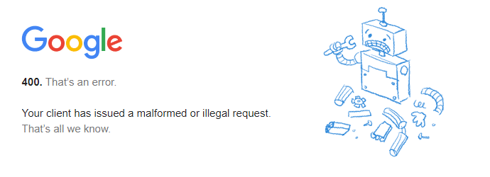 youtube error 400 bad request in google chrome
