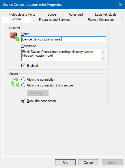 devicecensus.exe block using firewall outbound rule