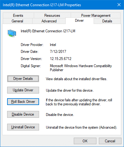 device manager driver rollback