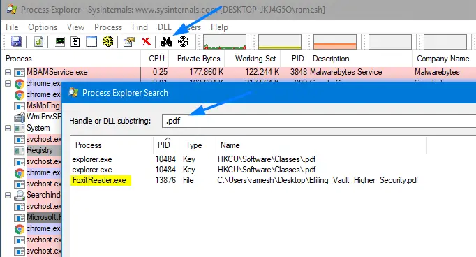 process explorer find locked files process