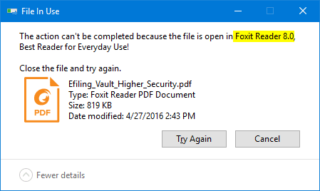file in use - showing program name locked the file