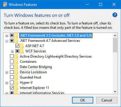 enable feature .net framework 3.5