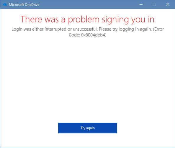 onedrive signin error 8004deb4