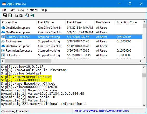 appcrashview exception error report