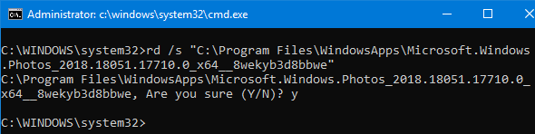 remove windows photos app package folder