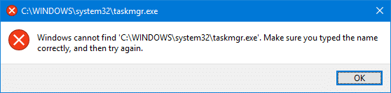 taskmgr.exe cannot be found - debugger