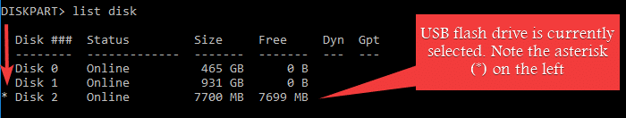 diskpart list drives currently selected