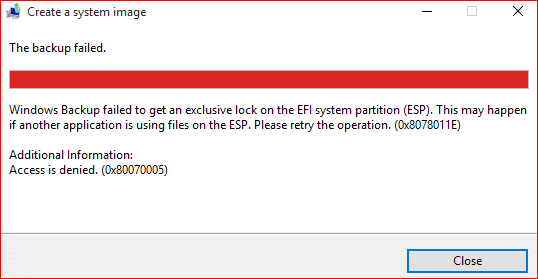 0x8078011E avast efi system partition lock windows backup
