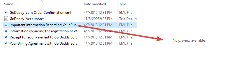 .eml file no preview available