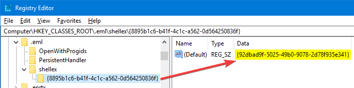 .eml file preview explorer regedit