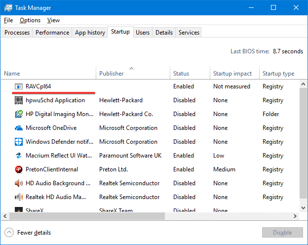 unknown program entry in task manager startup tab