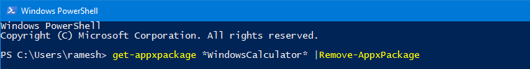 uninstall windows calculator powershell