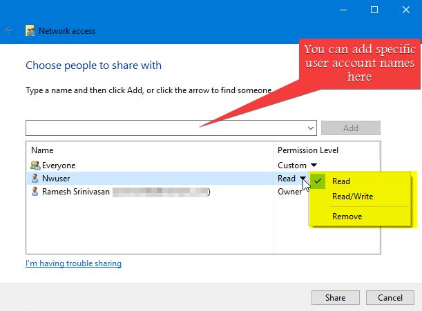 share files without HomeGroup in windows - give access to