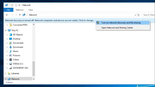network discovery enable file explorer